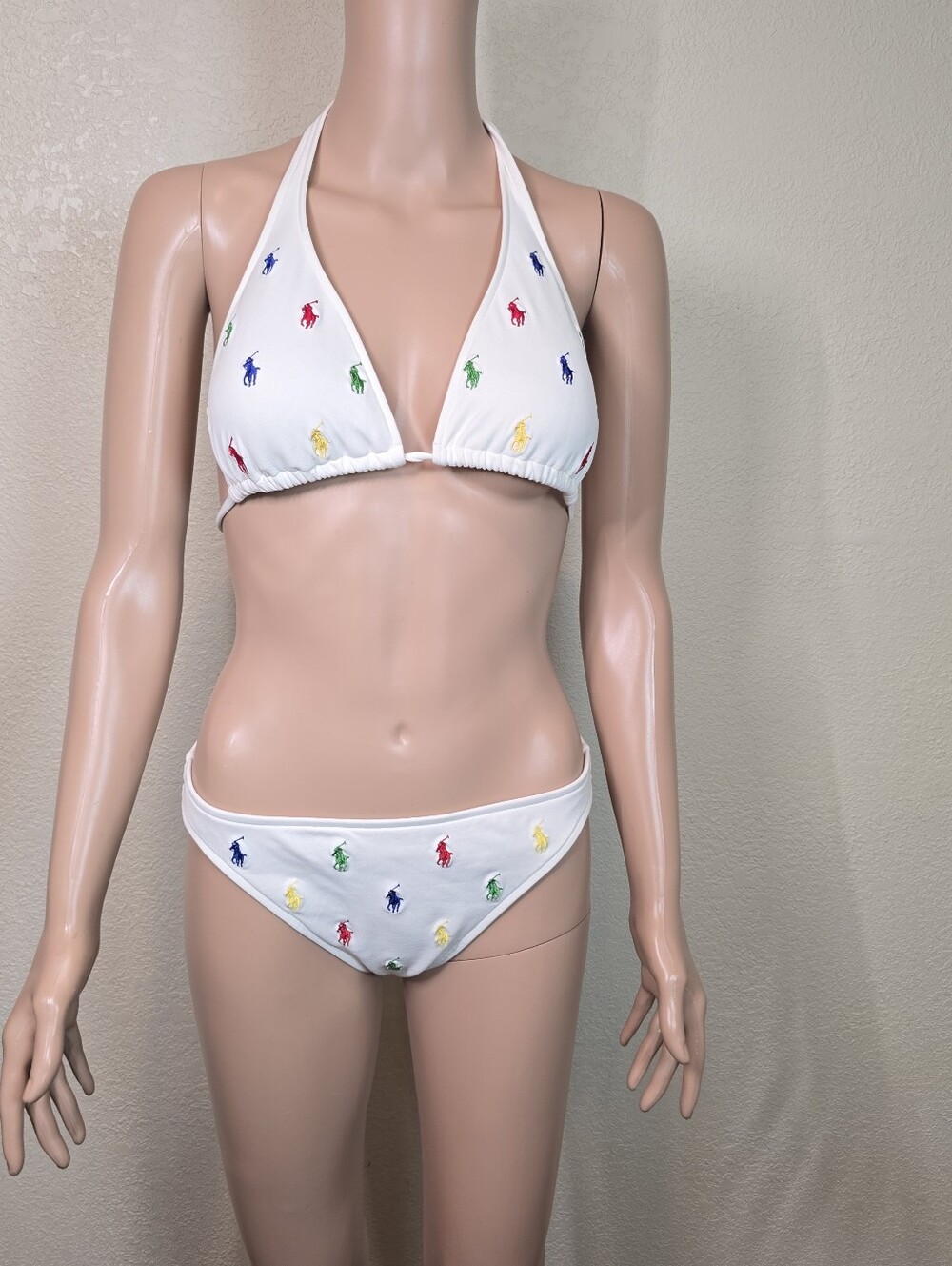 Y2K Ralph Lauren Two-Piece String Bikini White Multi Pony Print Size Medium - Picture 7 of 10